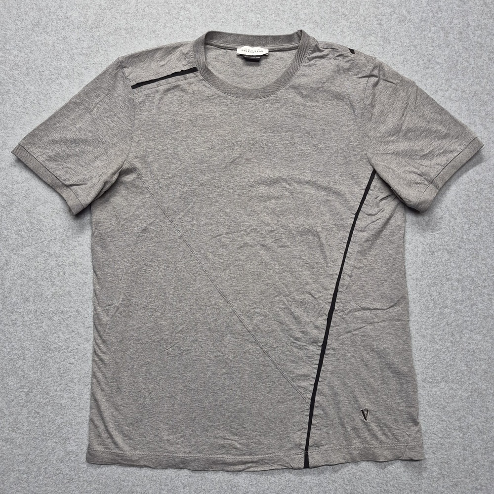 Vintage Versace Collection Shirt Mens 2XL Gray Black Stripe Asymmetrical